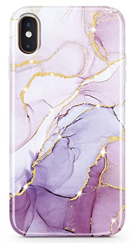 JIAXIUFEN iPhone X Case, iPhone Xs Case, Gold Glitter Marble Slim Shockproof TPU Soft Rubber Silicone Wireless Charging Compatible