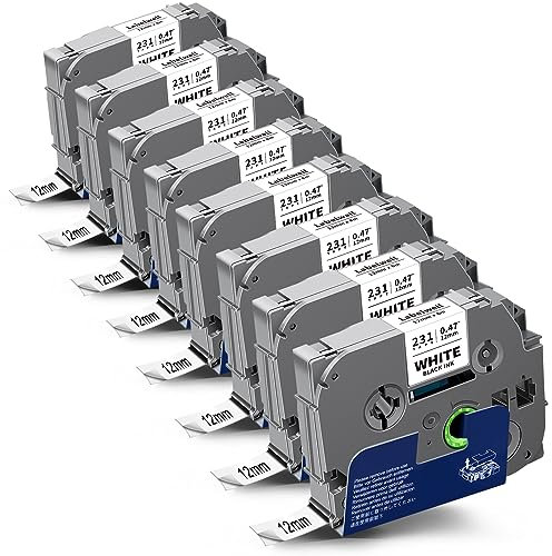 8x Labelwell kompatibel TZe-231 für Brother P-Touch 12mm Bänder TZe231 TZ231 TZ Tape 12mm 0.47 Laminated White Schriftband für Brother Ptouch H107B H100LB H105 PTD210 H110 1000 1280 D400 1010 E100