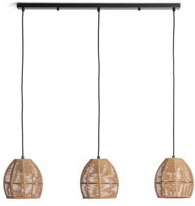 LEDKIA Lámpara Colgante Papel Trenzado Mahali 3 Focos Natural | Papel Trenzado | Diseño Natural para Salón; Dormitorio | Compatible con Bombilla E27 | Longitud Ajustable