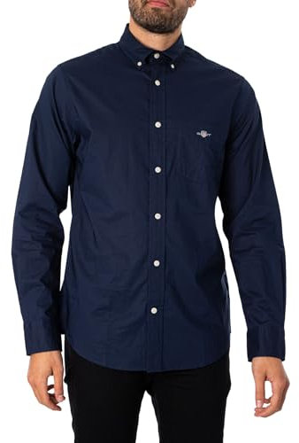 GANT Herren Reg Poplin Shirt Klassisches Hemd, Marine, XL EU