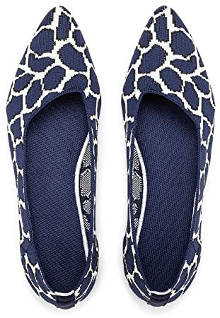 Womens Pointed Toe Ballet Flat Knit Dress Shoes Low Wedge Flat Shoes Comfort Slip On Flats Shoes for Woman Classic Softable Shoes