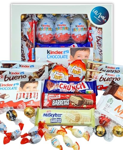 Caja Regalo GOURMET con Chocolates de Primeras Marcas +25 Unidades. Super Regalo Original de KinderBueno, HuevosKinder, Bombones, Chocolates [IAMI]