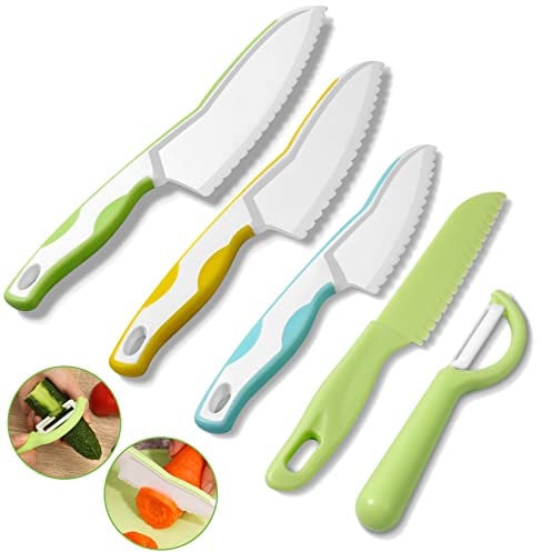 Kindermesser 5-teiliges Kinder-Küchenmesser-Set zum Schneiden und Kochen von Obst oder Gemüse für Kleinkinder, inklusive Schäler Sicherheit Messer ab 3 jahre Geschenksets für Kinder