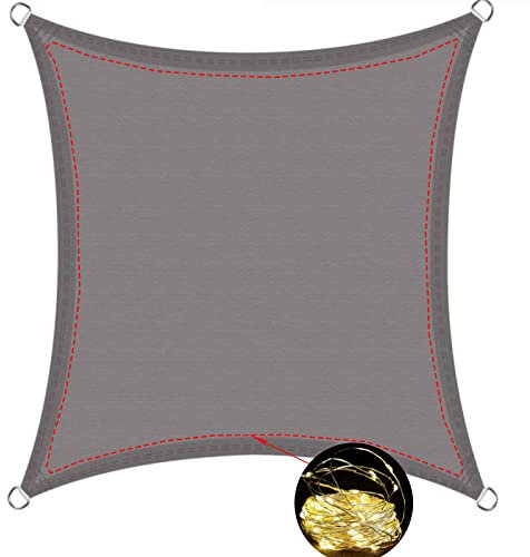 SCDD Rechteckig, wasserdicht, mit LED-Lichterkette, Sonnensegel, UV-Block, Sonnenschutz, langlebig, Überdachung, Terrasse für Outdoor, Garten, Camping, Überdachung, Sonnensegel, Grau,3 * 3m