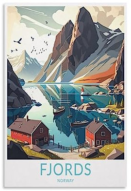 Fjords Norway Vintage-Reiseposter, Berg, 60 x 90 cm, Wandkunst, Kunstdruck, Leinwand-Kunst-Poster, modernes Familienschlafzimmer-Dekor-Poster