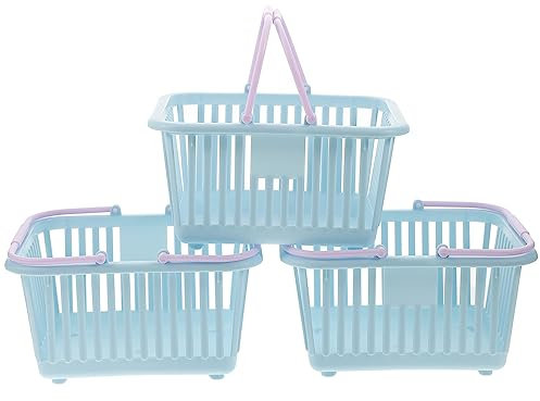 jojofuny 3 StüCk Mini Einkaufskorb Aus Kunststoff Mit Griffen - Spielzeugkorb FüR Kinder, Aufbewahrungskorb FüR KüChe Und Rollenspiele, 16 X 13 X 8 Cm, Himmelblau