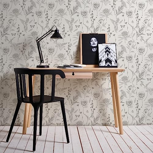 A.S. Création Blumentapete Weiß Schwarz - Tapete Wohnzimmer Schlafzimmer 394292 - Vliestapete Dschungel - 10,05 m x 0,53 m für 5,33m² - Made in Germany