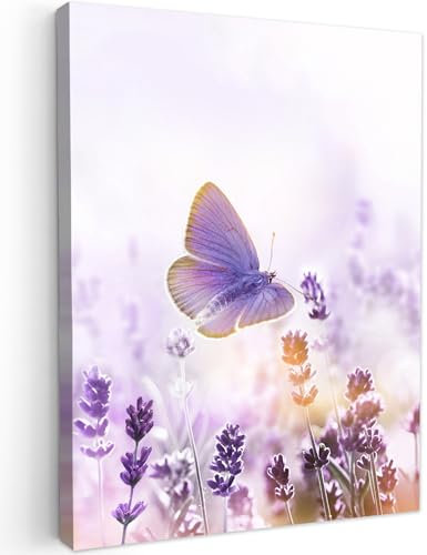 MuchoWow© Wandbilder 50x70 cm Wohnzimmer Wanddeko Schlafzimmer Zimmerdeko Fotowand Zimmer Deko Wand Dekoration Wall Art Bilder - Lavendel - Schmetterling - Lila - Blumen - Natur