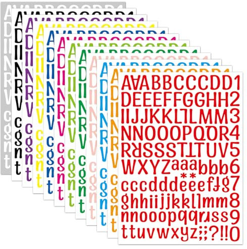 simarro Buchstaben Aufkleber, 1512 Stücke 12 Blätter Selbstklebend Nummern Buchstaben Hausnummer Aufkleber Klebebuchstaben Buchstaben Sticker Vinyl Wasserdichte Aufkleber Buchstaben