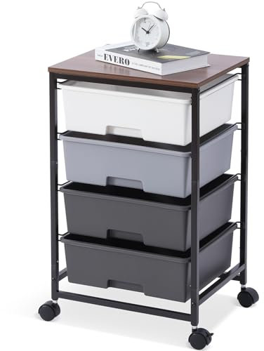 SYKIARIOL Storage Trolley with 4 Drawers, Rolling Storage Cart on Wheels, Multipurpose Mobile Organizer Unit Utility Cart for Living Room,Bedroom,School,Beauty, Gray