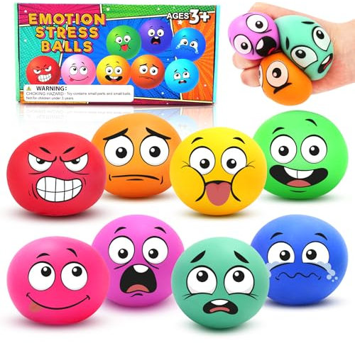 LESONG 8 Stück Stress Balls, Anti Stress Ball Squishy Ball Farbwechsel mit lustiger Gesicht, Stressball Quetschball Spielzeug für Kinder Erwachsene Geburtstag Geschenke ADHD Autismus