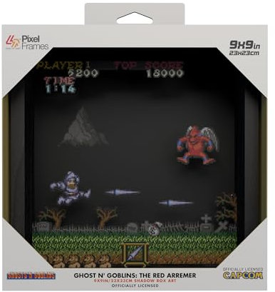 Level Up Labs Pixel Frames: Ghost N' Goblins: The Red Arremer - 3D Shadow Box - Framed Decor for Wall, Home, Shelf, Game Poster Art Collectibles, Boys Girls Teen Room Decoration - 9 x 9