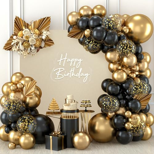 Luftballon Girlande Schwarz Gold, 110 PCS Schwarze Gold Luftballons mit Gold Konfetti Ballons, Ballon Girlande für Geburtstagsdeko, Abschlussfeier, Jubiläum, Ruhestand, Baby Shower, Hochzeit