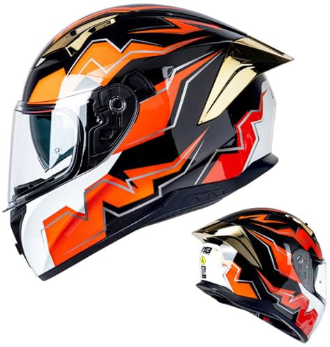 DXDRT Full Face Motorrad Helm, DOT/ECE genehmigt Motocross Helme, mehrere Vents Elektro Motorrad Moped Street Racing Fahrradhelm Unisex-Erwachsene für Männer Frauen,Orange,M