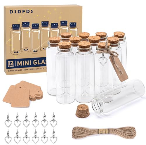 DSDFDS 12 Stück Mini Glasflaschen mit Korken - 30 × 90MM Reagenzglas mit Korken 45ml Kleine Glasflaschen zum Befüllen Mini Bottle Set für Hochzeitsgeschenke, Küchengewürze, Gastgeschenke