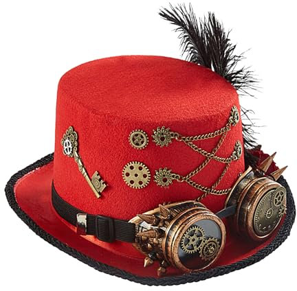 Luckxing Hut Zylinder Steampunk Mit Brille, Zahnrädern Und Federn Unisex Piraten-Stil Steampunk Zylinder Hut Verkleidungszubehör Für Film-Requisiten, Verkleidungspartys, Festivals,