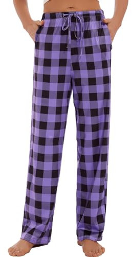 AMYTIS LINGERIE Damen Pyjamahose mit Taschen Loungehose Schlafanzughose Freizeithose Bequeme Weiche Schlafhose,kariert 05,S