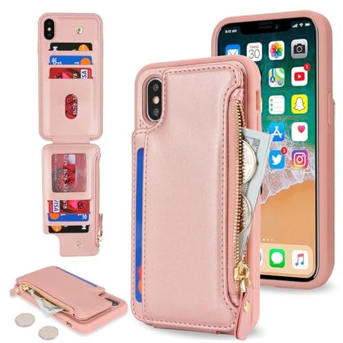 SailorTech for iPhone XS Max Phone Case with Credit Card Holder for Men, iPhone XS Max Case with Credit Card Slots Wallet Zipper Case for Women - Rose Gold