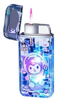 Transparentes Jet-Butan-Feuerzeug, Winddicht, niedliches Feuerzeug, Farbe Cartoon-Rosa, gerade Flamme, Feuerzeug, Winddicht, verstellbar, Feuerzeug for Damen(Dd)