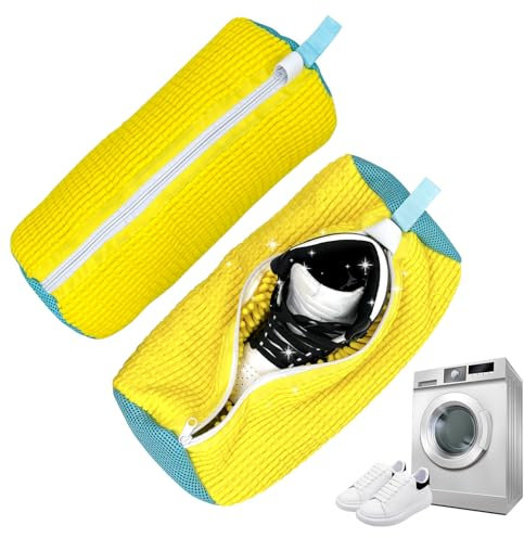 qianduoduo 2 pezzi Sacchetto Scarpe Lavatrice, Lavatrice del Sacchetto di Scarpe 39 * 19CM, Sacchetti Scarpe Lavatrice,Sacca per Lavare le Scarpe in Lavatrice(giallo)