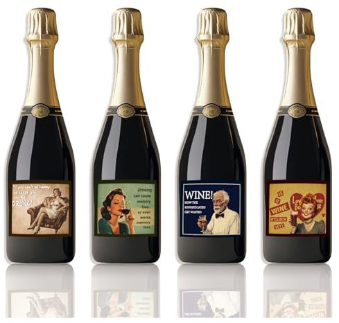 SUPERDANT Adesivi per Vino di Vino 10 set di 4 stili Etichette Divertenti Retrò Vintage A Tema Etichette per Vino per Bottiglie Etichette per Bottiglie Liquido Regali Etichette Personalizzate