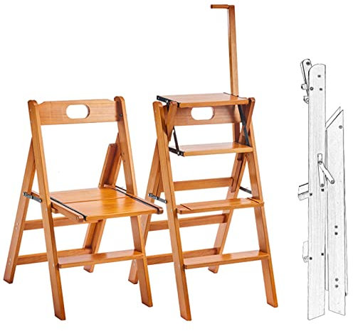 GXXINGIN Ladder Chair Wooden Folding Library Ladder Chair 4 Tier Folding Step Wood Foldable Ladder 2 In 1 Portable For Indoor Outdoor Display Stand (Color : A, Size : 82 * 43 * 57cm)