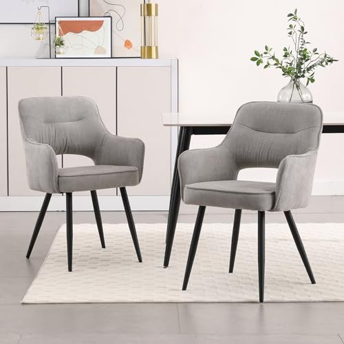 chairus 2er Set Esszimmerstühle Gepolsterte Küchenstühle aus Chenille Essstühle Armlehnstuhl für Wohnzimmer Akzentstühle mit Armlehne Schlafzimmer (Grau)