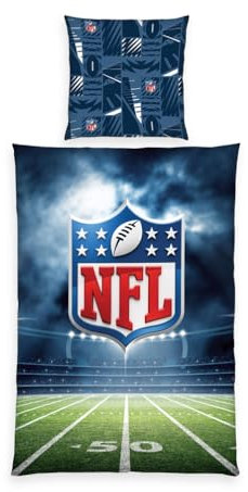 Herding Bettwäsche NFL, Kopfkissenbezug ca. 80 x 80 cm, Bettbezug ca. 135 x 200 cm, Mit Reißverschluss und Wendemotiv, Blau/Grün, 100% Baumwolle