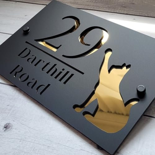Numéros de maison personnalisés pour l'extérieur, panneau de maison pour chat personnalisé, numéro de porte en acrylique moderne pour chat d'extérieur 3D flottant élégant plaque d'adresse de rue (40 x