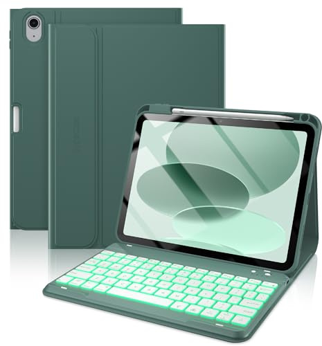 typecase Funda tipo libro con teclado para iPad de 10ª generación de 10.9 pulgadas (2022) y iPad 11ª (A16, 2025), teclado magnético inalámbrico desmontable, retroiluminación de 7 colores, delgada y
