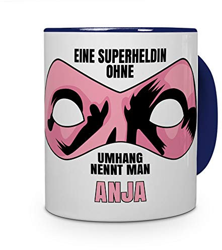 printplanet Tasse mit Namen Anja - Motiv Superhelden ohne Umhang - Namenstasse, Kaffeebecher, Mug, Becher, Kaffeetasse - Farbe Blau