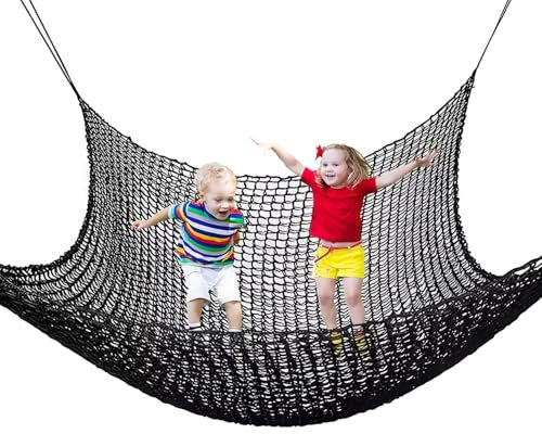 BERADNET Kids Climbing Net Double Layers Playground Net Cargo Net Climbing Frame Safety Rope Netting Children's Swing Hammock for Treehouse Backyar, Black(3X3m)