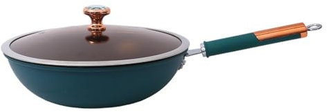 Woks & Stir-Fry Pans 13.4 Inch Nonstick Frying Pan with Lid, Nonstick Omelet Pan for All Stove Tops Include Induction Cooker, Small Wok with Heat Resistant Handle, Green Pan for Induction, Ceramic, El