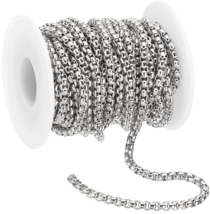 PATIKIL 16.4ft Box Chain Roll 4mm Breite Schmuck Verlängerungskette Silber | Kabel Square Box Link Chains Bulk, für Schmuckherstellung DIY Handwerk Halsketten Armbänder