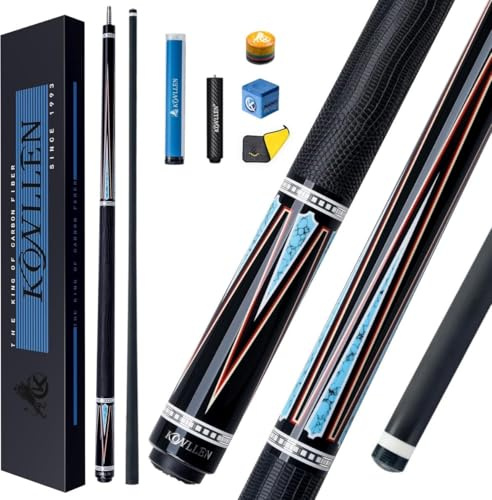 KONLLEN Billardqueue aus Carbonfaser, 147cm, professionelles Billardqueue für Erwachsene, Vollcarbon-Technologie, geringe Ablenkung, 12.5 mm Spitze (leicht zu kontrollieren, Pro Taper, ultraweich)