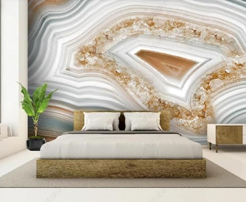 Leichter Luxus Mikrokristalliner Marmorierter Onyx In Scheiben Geschnittene Wanddekoration Moderne 3D Tapete Geprägte Seide Neutrale Töne Material Ideal Für Wohnzimmer Schlafzimmer-400cm×280cm