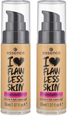 essence I LOVE FLAWLESS SKIN foundation, Nr. 40, Nude, langanhaltend, mattierend, sofortiges Ergebnis, matt, vegan, ölfrei, UVA- und UVB-Filter + SPF 20, ohne Parfüm, 2er Pack (30ml)