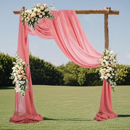 2 Panels Dusty Rose Chiffon Arch Drapes Fabric 6 Yards Sheer Outdoor Curtain Drapes for Ceremony & Reception Wedding Arch Draping Fabric Wedding Ceiling Decorations
