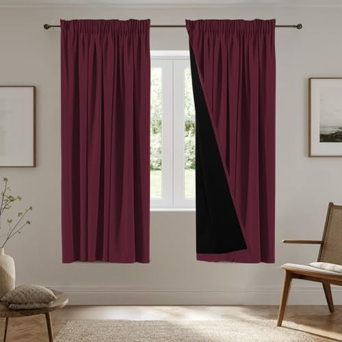 BellaHills Cortinas Opacas 2 Piezas 132x214 CM Blackout, Cortinas Salon Modernas para Riel Barra Ganchos Proteccion Privacidad, Rojo