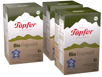 Töpfer Bio Folgemilch 2 – Folgenahrung für Babys nach dem 6. Monat – mit Bio-GOS & 4 Bifido-Kulturen (Probifido®) – ARA & DHA aus Algenöl – aus Allgäuer Bio-Milch – 3x600g