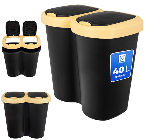 KADAX Doppel Mülleimer, 2 x 20 Liter, Mülltrennsystem mit 2 Fächer, Doppelmülleimer mit Deckel, Abfalleimer aus Kunststoff für Küche, Küchenmülleimer (40L)