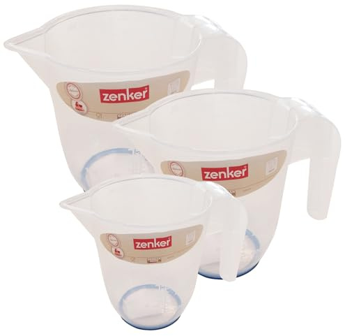 Zenker Set 3 Caraffe Graduate in Plastica Alimentare Trasparente - 0.5 Litri, 1 Litro e 2 Litri - Brocche da Cucina Resistenti al Calore per Misurare Liquidi, Impasti, Cottura