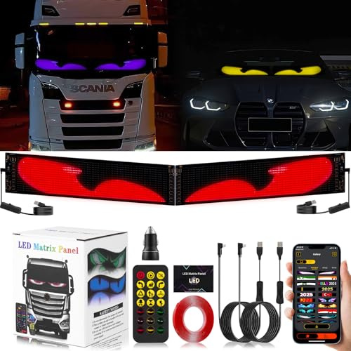 2er Devil Eyes Light For Cars Led Augen für Lkw Auto, Teufelsaugen Led Auto LKW, led Anzeige Programmierbar Laufschrift Leuchtreklame Personalisiert Leuchtschild, Smart App, Bluetooth USB 5V 12*60CM
