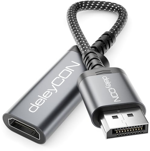 deleyCON Adaptateur DisplayPort vers HDMI 4K (Pour Moniteur/TV/Projecteur HDMI) - Unidirectionnel - (1080p@240Hz / 1440p@165/144/120Hz / 4K@60Hz) - pour Ordinateur DisplayPort, Carte Graphique
