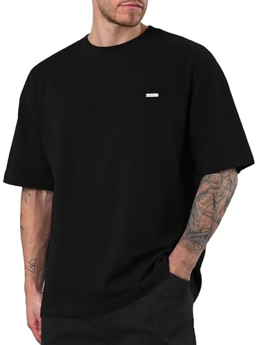SMILODOX T-Shirt Herren Cedrik, Oversize Shirt aus 100% Baumwolle, Weiches Material, Metallabel Baumwollshirt, Kurzarmshirt mit modernem Detail, Freizeitshirt Vielseitig kombinierbar im Alltag