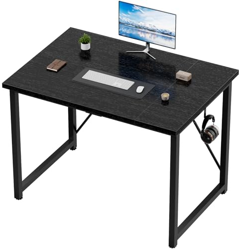 Devoko Schreibtisch 100x60x75 cm | Kleiner Computertisch mit verstellbaren Füßen & Haken | 60 kg Tragkraft, wasserfest | Für modernes Homeoffice | Schwarz