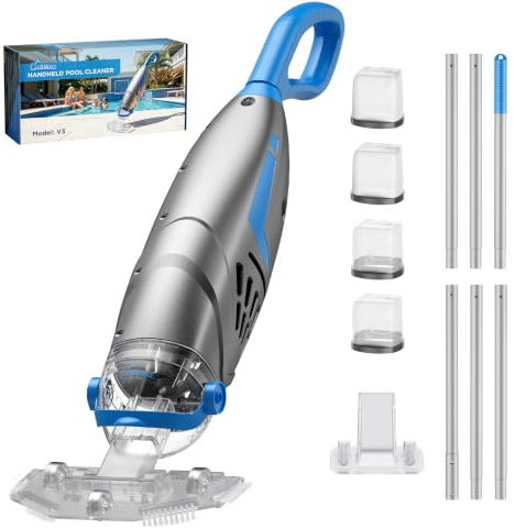 UIRWAY V3 Poolsauger Akku Bodensauger, 6000 L/H 26,5 GPM Hochleistungs-Saugkraft Kieselsteine, 2026 Neuer IPX8 Handpoolsauger mit Pool Sauger akku elektrisch, 2 Saugköpfe & 4 Filter, 60 Minuten
