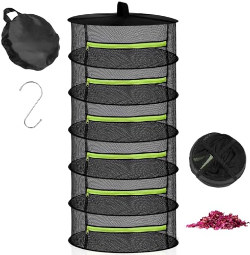 PENRUNKA 6 Tier Hanging Herb Drying Rack Mesh Net for Medicinal Herbs Flowers Spices Tea Leaves with S Hooks Storage Bag, Collapsible Portable Multi - Purpose Household Dehydrator Drying Basket
