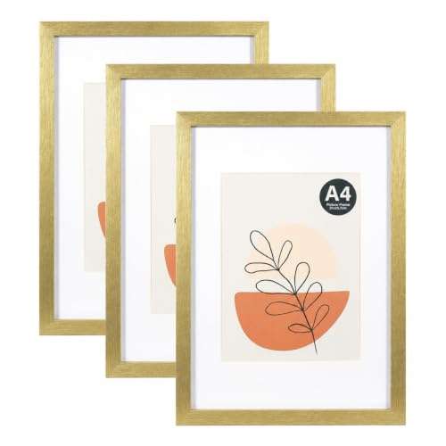 KAIWIN Picture Frame Gold A4(21x30cm) set of 3-15x20cm with Mat, photo frame with acrylic glass for hanging and standing, for photos, posters, puzzles| poster frame | a4 picture frame