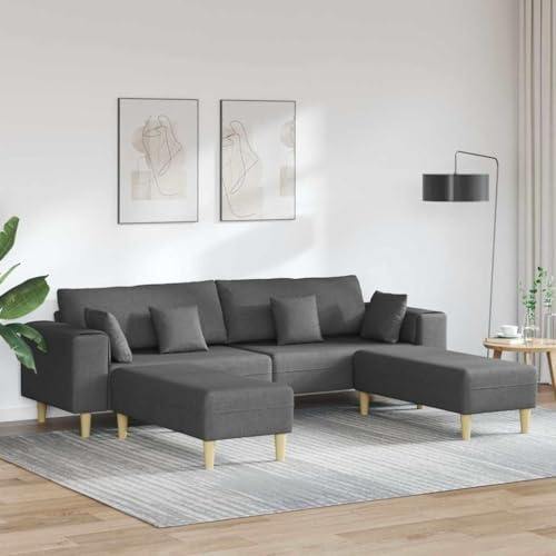 Suixtil Ecksofa U-Form mit Schlaffunktion Dunkelgrau, Wohnlandschaft Eckcouch abnehmbarem Sofabezug Stoffsofa Kissen(Dunkelgrau,250 x 188 x 76 cm)